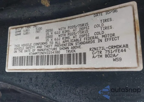 1997 Toyota Tacoma из США, поврежденный, VIN 4TAWM72N0VZ234380